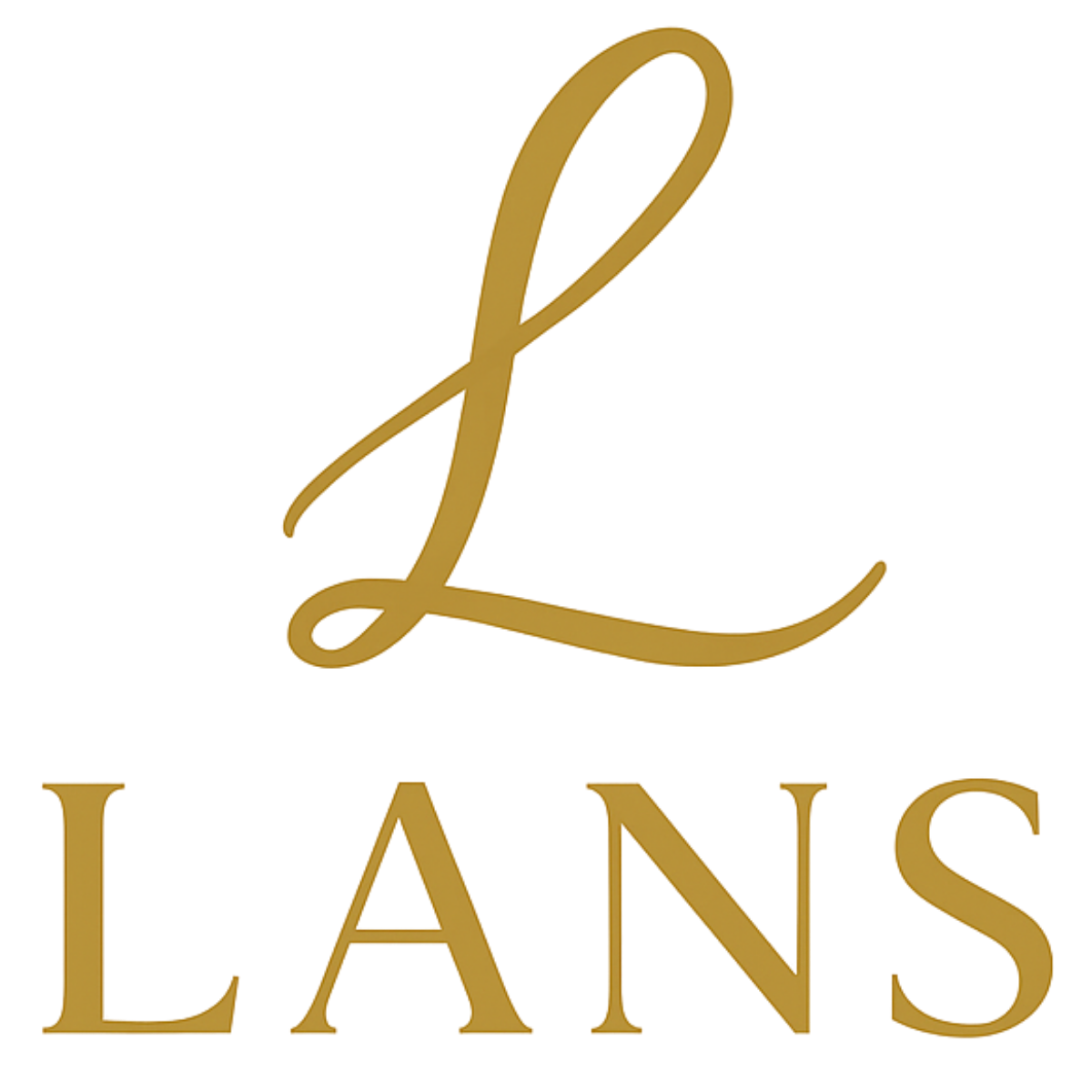 Logo marki LANS w kolorze złotym na jasnym tle.